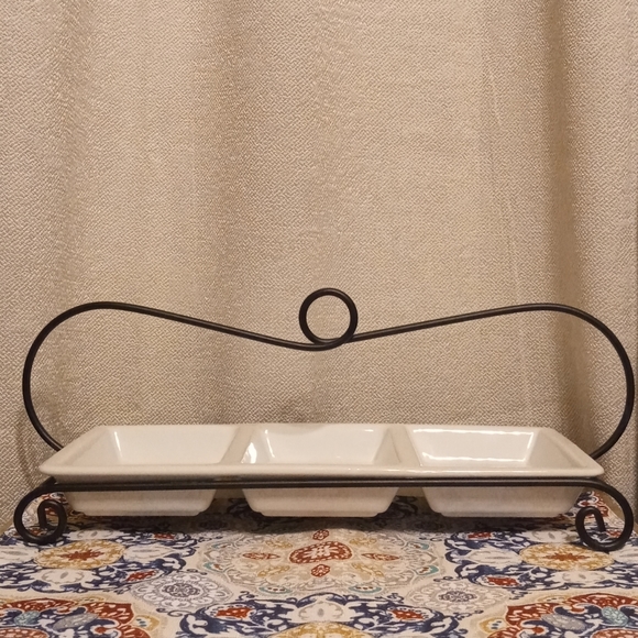 Three Section Platter With Metal Rack